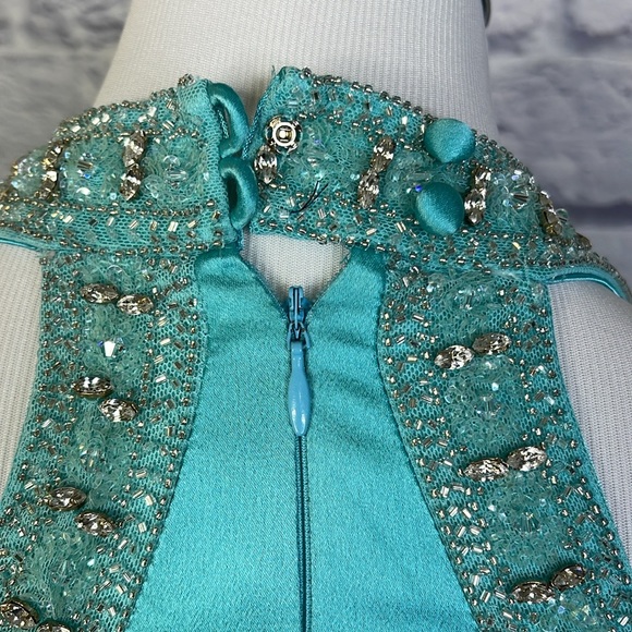 Badgley Mischka Aqua Sleeveless Stretch Prom Wedding Gown Formal Dress Size 0 - Picture 14 of 15